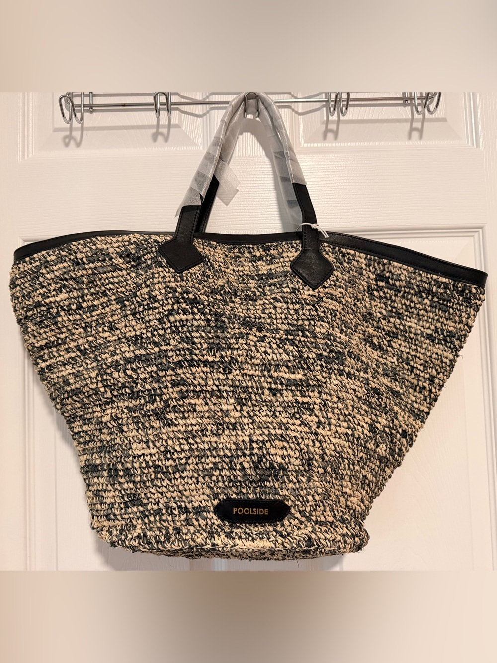 Poolside Black and Natural Straw Tote Bag